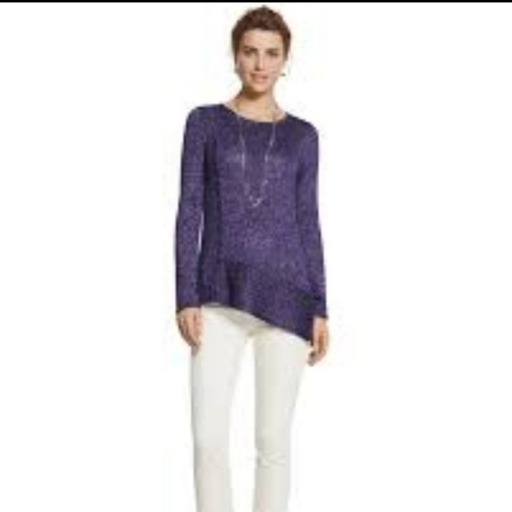 Chico's Purple Metallic Asymmetrical Top Size 1 /M